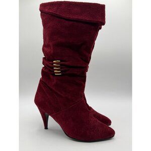 Adesso Mid-Calf Women's Boots Burgundy Suede Leather Size 7.5